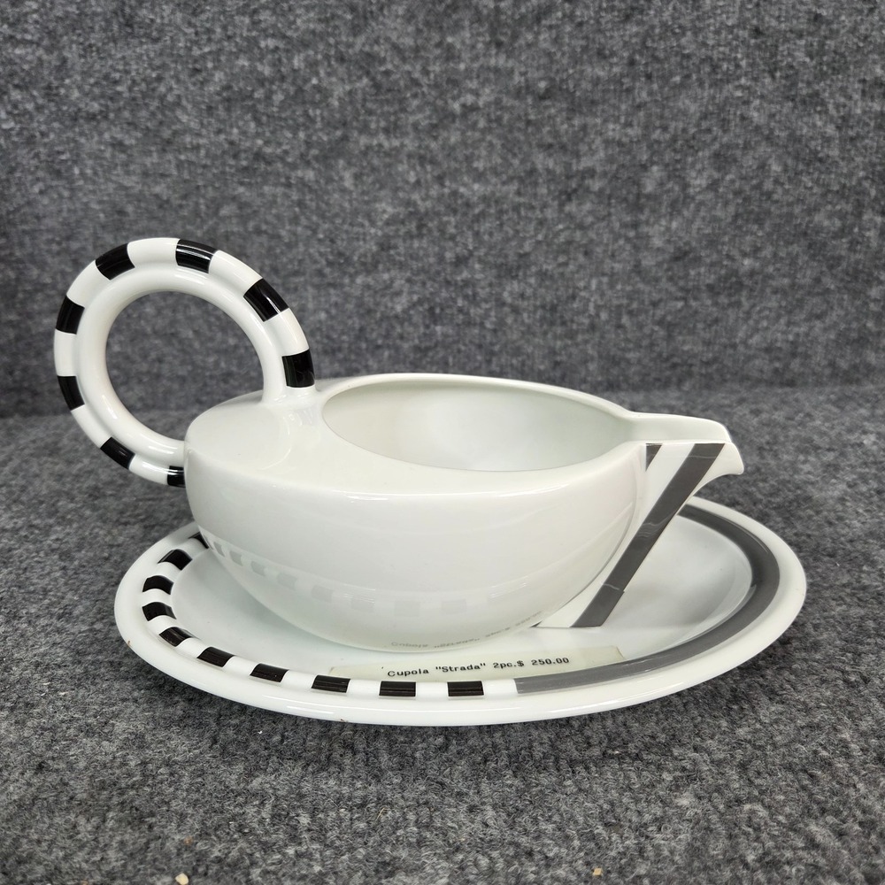 Rosenthal‎ Cupola Strada Gravy Boat 2 Piece Set White Black MCM Platter